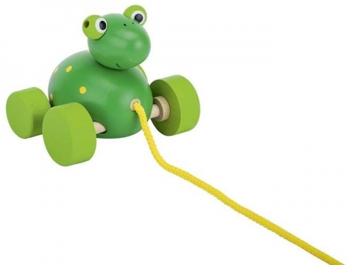 Drewniana zabawka do ciągnięcia na sznurku, żaba